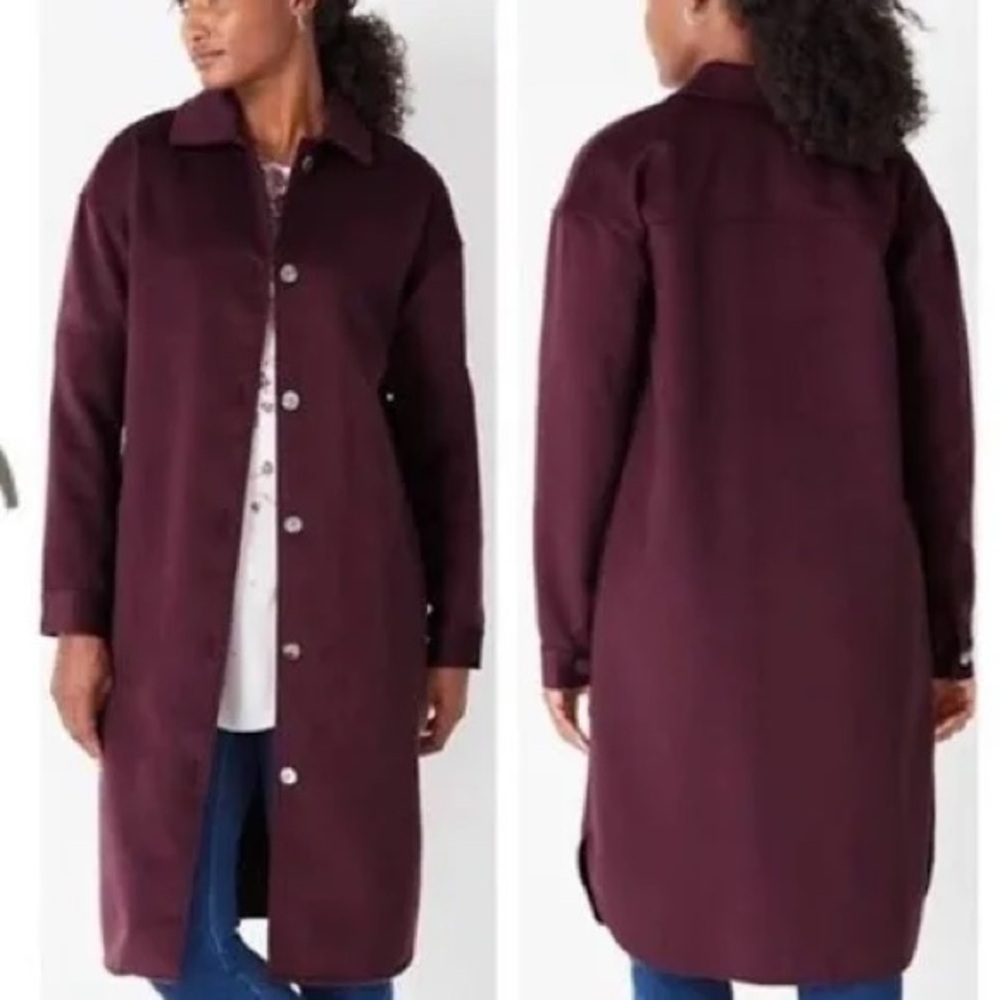 J. Jill maroon purple collared trench pea coat size small
